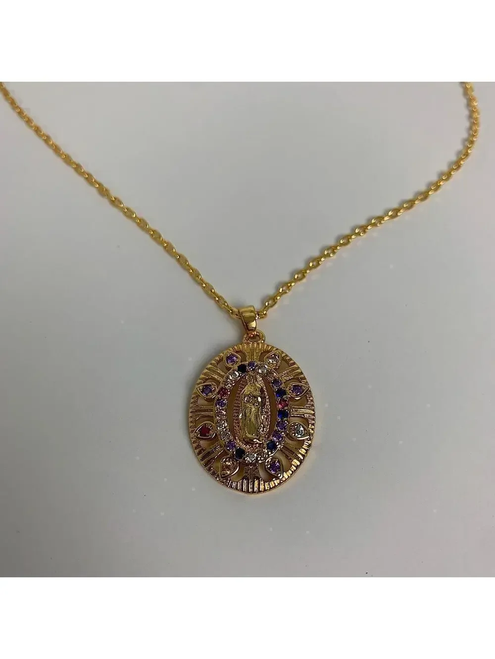Y2K Gold Rhinestone Circle Chain Necklace